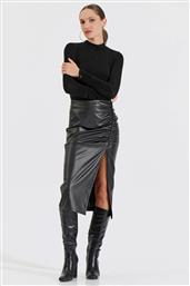 ΓΥΝΑΙΚΕΙΑ MIDI ΦΟΥΣΤΑ ΑΠΟ ΔΕΡΜΑΤΙΝΗ ΜΕ ΑΝΟΙΓΜΑ ΚΑΙ ΣΟΥΡΕΣ - 10-010198-0 ΜΑΥΡΟ BILL COST