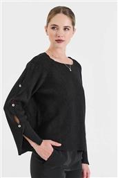 ΓΥΝΑΙΚΕΙΑ ΠΛΕΚΤΗ ΜΠΛΟΥΖΑ ΜΕ ΑΝΑΓΛΥΦΗ ΥΦΗ ΚΑΙ ΚΟΥΜΠΙΑ ΣΤΑ ΜΑΝΙΚΙΑ - 20-131361-0 ΜΑΥΡΟ BILL COST