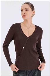 ΓΥΝΑΙΚΕΙΑ ΠΛΕΚΤΗ ΜΠΛΟΥΖΑ RIBBED ΜΕ V ΚΑΙ ΔΙΑΚΟΣΜΗΤΙΚΑ ΚΟΥΜΠΙΑ SLIM FIT - 20-131363-0 ΚΑΦΕ BILL COST
