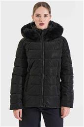 ΓΥΝΑΙΚΕΙΟ ΜΠΟΥΦΑΝ ΜΕ ΚΑΠΙΤΟΝΕ ΣΧΕΔΙΟ ΚΑΙ ΚΟΥΚΟΥΛΑ ΜΕ ΑΦΑΙΡΟΥΜΕΝΗ FAUX ΓΟΥΝΑ - 20-380871-0 ΜΑΥΡΟ BILL COST