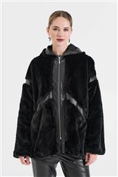 ΓΥΝΑΙΚΕΙΟ JACKET ΜΕ ΚΟΥΚΟΥΛΑ ΑΠΟ FAUX ΓΟΥΝΑ ΚΑΙ ΔΕΡΜΑΤΙΝΗ - 10-290051-0 ΜΑΥΡΟ BILL COST