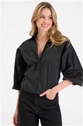 ΓΥΝΑΙΚΕΙΟ ΠΟΥΚΑΜΙΣΟ ΜΕ ΔΑΝΤΕΛΑ ΣΤΑ ΜΑΝΙΚΙΑ - 10-180327-0 ΜΑΥΡΟ BILL COST