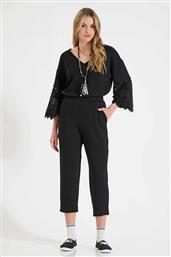 ΓΥΝΑΙΚΕΙΟ ΨΗΛΟΜΕΣΟ ΠΑΝΤΕΛΟΝΙ ΦΟΡΜΑΣ CROPPED ΜΕ ΕΛΑΣΤΙΚΗ ΜΕΣΗ STRAIGHT FIT - 10-240056-0 ΜΑΥΡΟ BILL COST