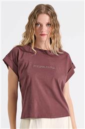 ΓΥΝΑΙΚΕΙΟ T-SHIRT ΜΕ LETTERING ΑΠΟ ΣΤΡΑΣ - 10-120692-0 ΚΑΦΕ BILL COST