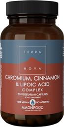 TERRANOVA CHROMIUM, CINNAMON & LIPOIC ACID COMPLEX ΣΥΜΠΛΗΡΩΜΑ ΔΙΑΤΡΟΦΗΣ ΜΕ ΧΡΩΜΙΟ, Α-ΛΙΠΟΙΚΟ ΟΞΥ & ΦΛΟΙΟ ΚΑΝΕΛΑΣ ΓΙΑ ΑΝΤΙΟΞΕΙΔΩΤΙΚΗ ΠΡΟΣΤΑΣΙΑ & ΕΛΕΓΧΟ ΤΟΥ ΣΑΚΧΑΡΟΥ - ΣΩΜΑΤΙΚΟΥ ΒΑΡΟΥΣ 50VEG.CAPS BIONAT