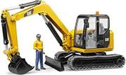 CAT MINI EXCAVATOR (YELLOW/BLACK, WITH CONSTRUCTION WORKER) BRUDER