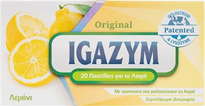 IGAZYM ORIGINAL LEMON ΣΥΜΠΛΗΡΩΜΑ ΔΙΑΤΡΟΦΗΣ ΜΕ ΠΡΩΤΟΓΑΛΑ & ΑΣΠΡΑΔΙ ΑΥΓΟΥ ΠΟΥ ΜΑΛΑΚΩΝΟΥΝ & ΚΑΤΑΠΡΑΥΝΟΥΝ ΤΟΝ ΛΑΙΜΟ ΣΥΜΒΑΛΛΟΝΤΑΣ ΣΤΗΝ ΚΑΛΗ ΛΕΙΤΟΥΡΓΙΑ ΤΟΥ ΑΝΟΣΟΠΟΙΗΤΙΚΟΥ ΜΕ ΓΕΥΣΗ ΛΕΜΟΝΙ 20 PASTILLES BULK