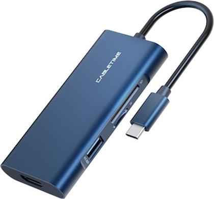 ΑΝΤΑΠΤΟΡΑΣ USB-C ΣΕ HDMI+3XUSBΑ+USBC+SD+TF C160 4K 0.15M, ΜΠΛΕ CABLETIME