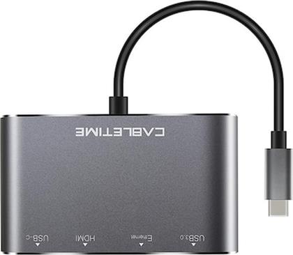 ΑΝΤΑΠΤΟΡΑΣ USB-C ΣΕ HDMI+USB-A+USB-C+RJ45 C160 4K, 0.15M, ΓΚΡΙ CABLETIME