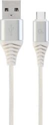 CC-USB2B-AMCM-1M-BW2 COTTON BRAIDED CHARGING CABLE USB TYPE-C SILVER/WHITE 1 M CABLEXPERT