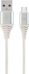 CC-USB2B-AMCM-2M-BW2 COTTON BRAIDED CHARGING CABLE USB TYPE-C SILVER/WHITE 2 M CABLEXPERT