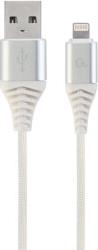 CC-USB2B-AMLM-2M-BW2 PREMIUM COTTON BRAIDED 8-PIN CHARGING CABLE SILVER/WHITE 2 M CABLEXPERT