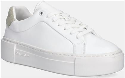 ΑΘΛΗΤΙΚΑ FF CUPSOLE LACE UP LTH ΧΡΩΜΑ: ΑΣΠΡΟ, HW0HW02570 CALVIN KLEIN