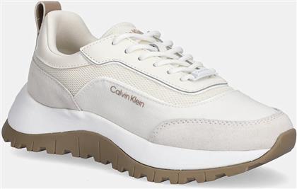 ΑΘΛΗΤΙΚΑ RUNNER LACE UP MESH MIX ΧΡΩΜΑ: ΜΠΕΖ, HW0HW02487 CALVIN KLEIN