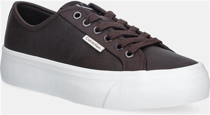 ΑΘΛΗΤΙΚΑ VULC FLATF LACE UP LTH CK ΧΡΩΜΑ: ΚΑΦΕ, YW0YW01932 CALVIN KLEIN