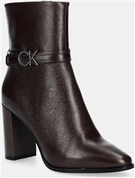 ΜΠΟΤΑΚΙΑ HEEL ANKLE BOOT 85 W/HW LTH ΧΡΩΜΑ: ΚΑΦΕ, HW0HW02185 CALVIN KLEIN