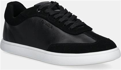 ΔΕΡΜΑΤΙΝΑ ΑΘΛΗΤΙΚΑ ΠΑΠΟΥΤΣΙΑ CUPSOLE LACE UP - LTH SUE MIX ΧΡΩΜΑ: ΜΑΥΡΟ, HW0HW02435 CALVIN KLEIN