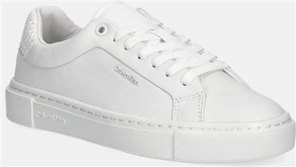 ΔΕΡΜΑΤΙΝΑ ΑΘΛΗΤΙΚΑ ΠΑΠΟΥΤΣΙΑ CUPSOLE LACE UP - WOVEN LTH ΧΡΩΜΑ: ΑΣΠΡΟ, HW0HW02298 CALVIN KLEIN