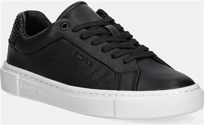 ΔΕΡΜΑΤΙΝΑ ΑΘΛΗΤΙΚΑ ΠΑΠΟΥΤΣΙΑ CUPSOLE LACE UP - WOVEN LTH ΧΡΩΜΑ: ΜΑΥΡΟ, HW0HW02298 CALVIN KLEIN