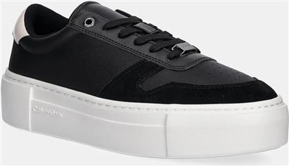 ΔΕΡΜΑΤΙΝΑ ΑΘΛΗΤΙΚΑ ΠΑΠΟΥΤΣΙΑ FF CUPSOLE LACE UP - LTH MIX ΧΡΩΜΑ: ΜΑΥΡΟ, HW0HW02409 CALVIN KLEIN