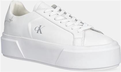 ΔΕΡΜΑΤΙΝΑ ΑΘΛΗΤΙΚΑ ΠΑΠΟΥΤΣΙΑ FLATFORM LACE UP LTH MG ΧΡΩΜΑ: ΑΣΠΡΟ, YW0YW01928 CALVIN KLEIN