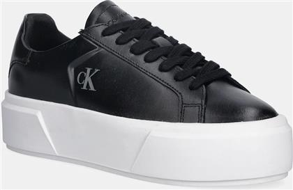 ΔΕΡΜΑΤΙΝΑ ΑΘΛΗΤΙΚΑ ΠΑΠΟΥΤΣΙΑ FLATFORM LACE UP LTH MG ΧΡΩΜΑ: ΜΑΥΡΟ, YW0YW01928 CALVIN KLEIN