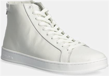 ΔΕΡΜΑΤΙΝΑ ΑΘΛΗΤΙΚΑ ΠΑΠΟΥΤΣΙΑ HIGH TOP LACE UP ΧΡΩΜΑ: ΑΣΠΡΟ, HM0HM01547 CALVIN KLEIN