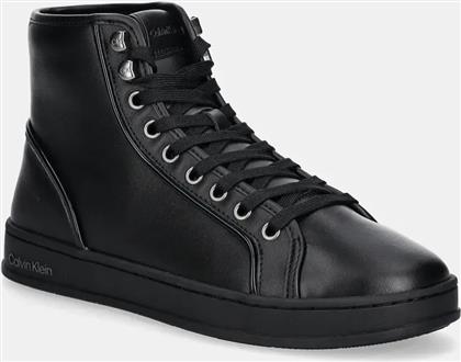 ΔΕΡΜΑΤΙΝΑ ΑΘΛΗΤΙΚΑ ΠΑΠΟΥΤΣΙΑ HIGH TOP LACE UP PIPING ΧΡΩΜΑ: ΜΑΥΡΟ, HM0HM01589 CALVIN KLEIN