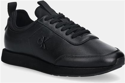 ΔΕΡΜΑΤΙΝΑ ΑΘΛΗΤΙΚΑ ΠΑΠΟΥΤΣΙΑ RETRO RUNNER SOCK LACEUP LTH ΧΡΩΜΑ: ΜΑΥΡΟ, YM0YM01362 CALVIN KLEIN