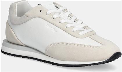 ΔΕΡΜΑΤΙΝΑ ΑΘΛΗΤΙΚΑ ΠΑΠΟΥΤΣΙΑ RUNNER LACE UP - LTH SUE MIX ΧΡΩΜΑ: ΑΣΠΡΟ, HW0HW02286 CALVIN KLEIN