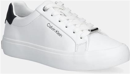 ΔΕΡΜΑΤΙΝΑ ΑΘΛΗΤΙΚΑ ΠΑΠΟΥΤΣΙΑ VULC LACE UP LTH/MOIRE BT ΧΡΩΜΑ: ΑΣΠΡΟ, HW0HW02747 CALVIN KLEIN