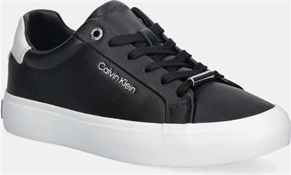 ΔΕΡΜΑΤΙΝΑ ΑΘΛΗΤΙΚΑ ΠΑΠΟΥΤΣΙΑ VULC LACE UP LTH/MOIRE BT ΧΡΩΜΑ: ΜΑΥΡΟ, HW0HW02747 CALVIN KLEIN