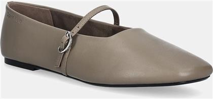 ΔΕΡΜΑΤΙΝΕΣ ΜΠΑΛΑΡΙΝΕΣ OBLIQUE BALLERINA MJ LTH HDW ΧΡΩΜΑ: ΜΠΕΖ, HW0HW02847 CALVIN KLEIN