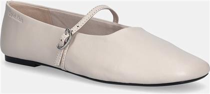ΔΕΡΜΑΤΙΝΕΣ ΜΠΑΛΑΡΙΝΕΣ OBLIQUE BALLERINA MJ LTH HDW ΧΡΩΜΑ: ΜΠΕΖ, HW0HW02847 CALVIN KLEIN