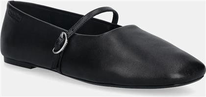 ΔΕΡΜΑΤΙΝΕΣ ΜΠΑΛΑΡΙΝΕΣ OBLIQUE BALLERINA MJ LTH HDW ΧΡΩΜΑ: ΜΑΥΡΟ, HW0HW02847 CALVIN KLEIN
