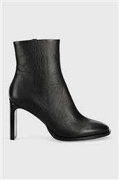 ΔΕΡΜΑΤΙΝΕΣ ΜΠΟΤΕΣ CURVED STIL ANKLE BOOT 80 ΓΥΝΑΙΚΕΙΕΣ, ΧΡΩΜΑ: ΜΑΥΡΟ CALVIN KLEIN