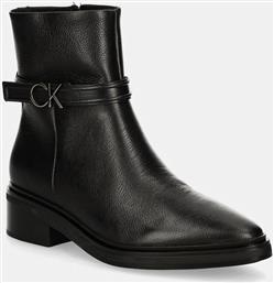 ΔΕΡΜΑΤΙΝΕΣ ΜΠΟΤΕΣ HEEL ANKLE BOOT 30 W/HW LTH ΓΥΝΑΙΚΕΙΕΣ, ΧΡΩΜΑ: ΜΑΥΡΟ, HW0HW02183 CALVIN KLEIN