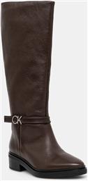 ΔΕΡΜΑΤΙΝΕΣ ΜΠΟΤΕΣ HEEL KNEE BOOT 30 W/HW LTH ΓΥΝΑΙΚΕΙΕΣ, ΧΡΩΜΑ: ΚΑΦΕ, HW0HW02184 CALVIN KLEIN