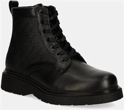 ΔΕΡΜΑΤΙΝΕΣ ΜΠΟΤΕΣ ΠΕΖΟΠΟΡΙΑΣ LACE UP BOOT W/ ZIP MONO ΧΡΩΜΑ: ΜΑΥΡΟ, HM0HM01580 CALVIN KLEIN