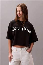 ΓΥΝΑΙΚΕΙΟ T-SHIRT ΜΕ ΣΤΑΜΠΩΤΟ ΛΟΓΟΤΥΠΟ CROPPED - LV044C903G ΜΑΥΡΟ CALVIN KLEIN