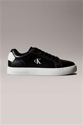 ΑΝΔΡΙΚΑ ΔΕΡΜΑΤΙΝΑ SNEAKERS ΜΕ ΛΟΓΟΤΥΠΟ - YM0YM01297 ΑΣΠΡΟΜΑΥΡΟ CALVIN KLEIN JEANS