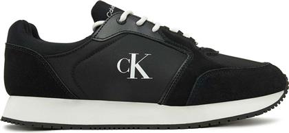 ΑΝΔΡΙΚΑ SNEAKERS ΜΕ ΛΟΓΟΤΥΠΟ ''RETRO SOCK RUNNER MG'' - YM0YM01152 ΑΣΠΡΟΜΑΥΡΟ CALVIN KLEIN JEANS