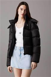 CK JEANS ΓΥΝΑΙΚΕΙΟ ΜΠΟΥΦΑΝ PUFFER ΚΑΠΙΤΟΝΕ ΜΕ ΚΟΥΚΟΥΛΑ ΚΑΙ ΜΟΝΟΓΡΑΜΜΑ REGULAR FIT - J20J223571 ΜΑΥΡΟ CALVIN KLEIN JEANS