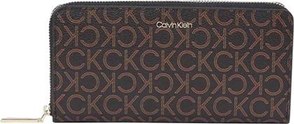 CK JEANS ΓΥΝΑΙΚΕΙΟ ΠΟΡΤΟΦΟΛΙ ΜΕ ALL-OVER MONOGRAM PRINT ΚΑΙ ΜΕΤΑΛΛΙΚΟ ΛΟΓΟΤΥΠΟ - K60K610295 ΚΑΦΕ CALVIN KLEIN JEANS