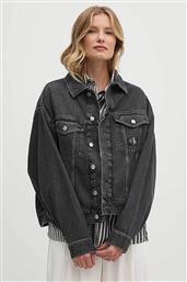 CK JEANS ΓΥΝΑΙΚΕΙΟ ΒΑΜΒΑΚΕΡΟ DENIM JACKET ΜΕ ΤΣΕΠΕΣ ΚΑΙ LOGO PATCH - J20J223711 ΓΚΡΙ CALVIN KLEIN JEANS