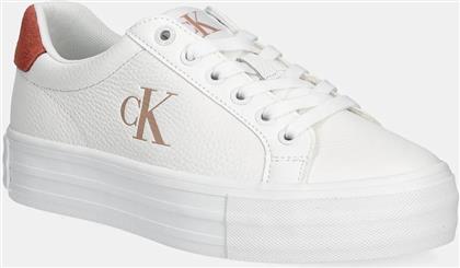 ΔΕΡΜΑΤΙΝΑ ΑΘΛΗΤΙΚΑ ΠΑΠΟΥΤΣΙΑ BOLD VULC FLATF LOW LTH ML ΧΡΩΜΑ: ΑΣΠΡΟ, YW0YW01669 CALVIN KLEIN JEANS