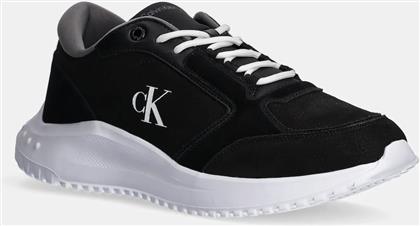 ΔΕΡΜΑΤΙΝΑ ΑΘΛΗΤΙΚΑ ΠΑΠΟΥΤΣΙΑ EVA RUNNER LOW MG WMM ΧΡΩΜΑ: ΜΑΥΡΟ, YM0YM01145 CALVIN KLEIN JEANS