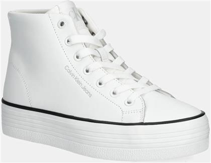 ΔΕΡΜΑΤΙΝΑ ΕΛΑΦΡΙΑ ΠΑΠΟΥΤΣΙΑ BOLD VULC FLATF MID LTH IN ΧΡΩΜΑ: ΑΣΠΡΟ, YW0YW01634 CALVIN KLEIN JEANS