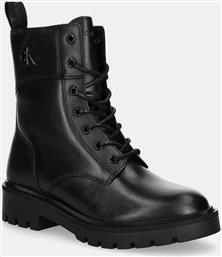 ΔΕΡΜΑΤΙΝΑ WORKERS COMBAT BOOT MID ZIP LTH IN CALF ΧΡΩΜΑ: ΜΑΥΡΟ, YW0YW01550 CALVIN KLEIN JEANS