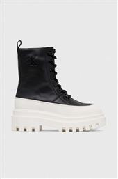 ΔΕΡΜΑΤΙΝΑ WORKERS FLATFORM LACE UP BOOT LTH ΧΡΩΜΑ: ΜΑΥΡΟ, YW0YW01110 F3YW0YW01110 CALVIN KLEIN JEANS